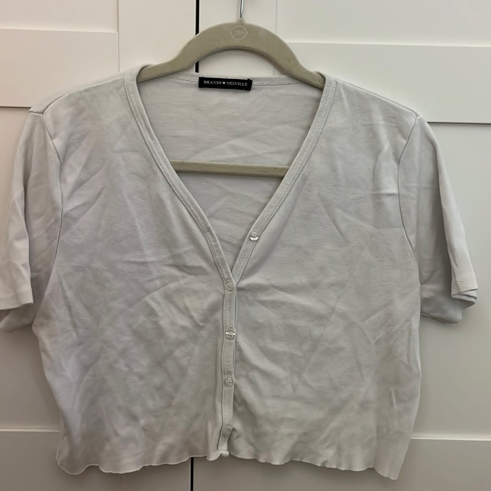 Brandy Melville White Button Up Crop Top